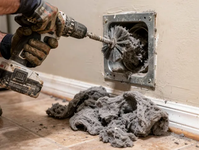 Certified Westborough Dryer Vent Cleaning technician performing dryer vent cleaning in Westborough