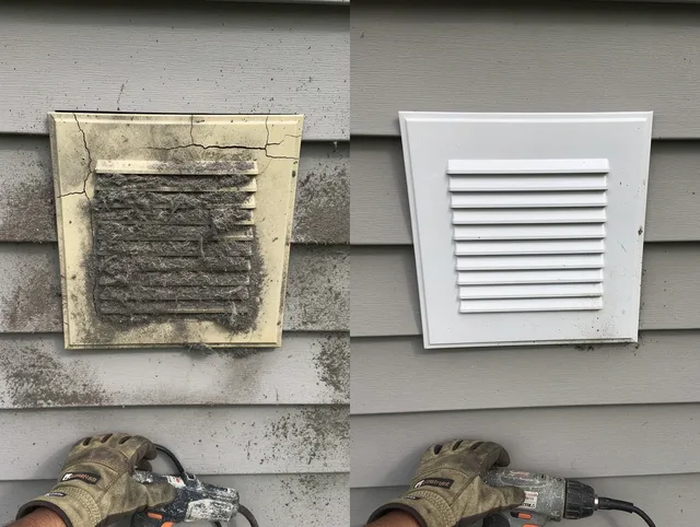 Westborough Dryer Vent Cleaning technician installing high-quality dryer vent cover at a residential property in Westborough