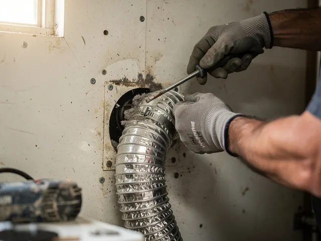 Westborough Dryer Vent Cleaning technician performing precise dryer vent hose installation in Westborough
